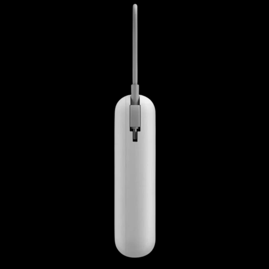 Xiaomi Power Bank 20000mAh Cable Integrado Gris, vista lateral estilizada; carcasa gris mate, cable integrado superior y puerto USB centrado