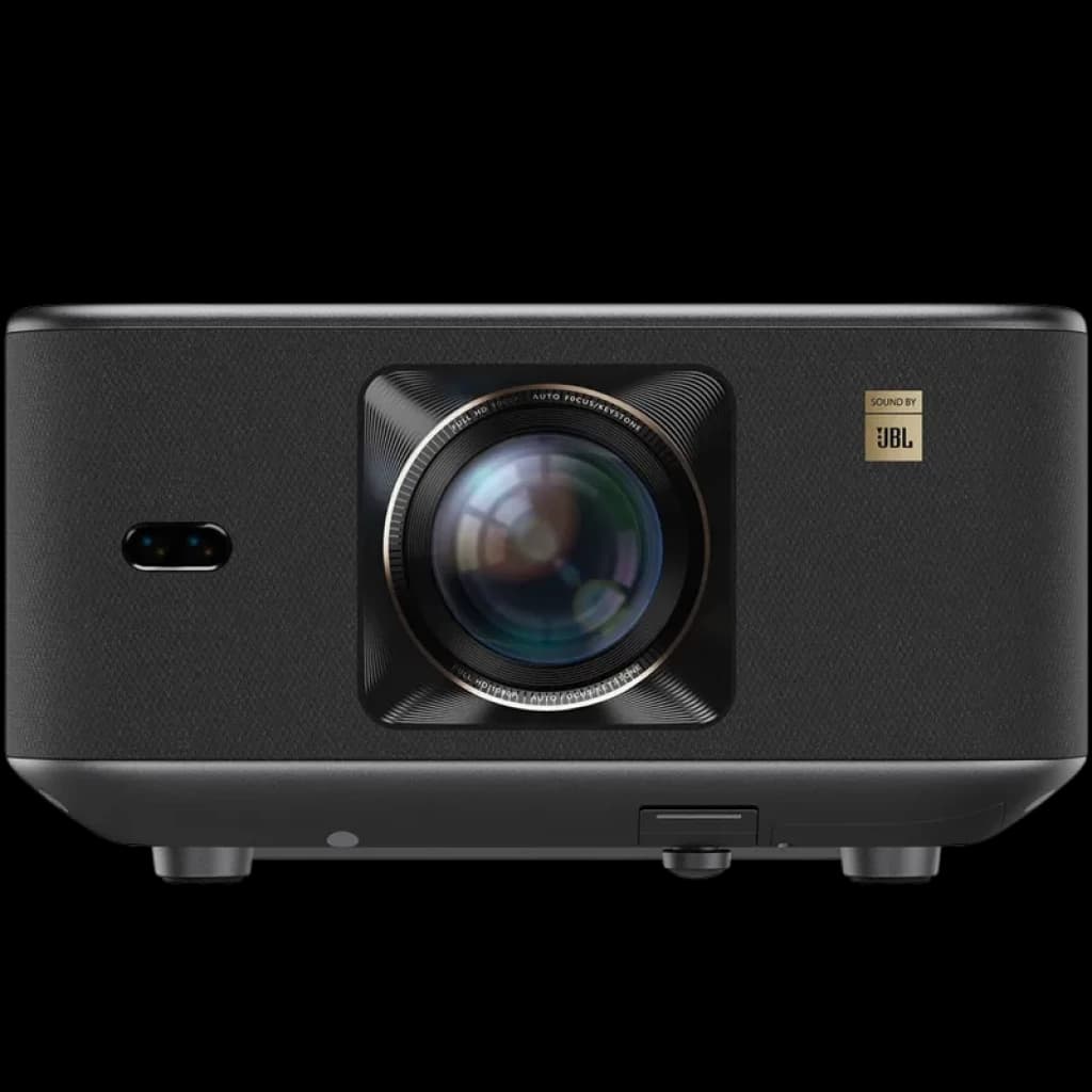 Proyector Yaber K3 Pro negro con gran lente frontal, acabado texturizado y logo JBL; diseño rectangular compacto con rejillas laterales y puerto frontal