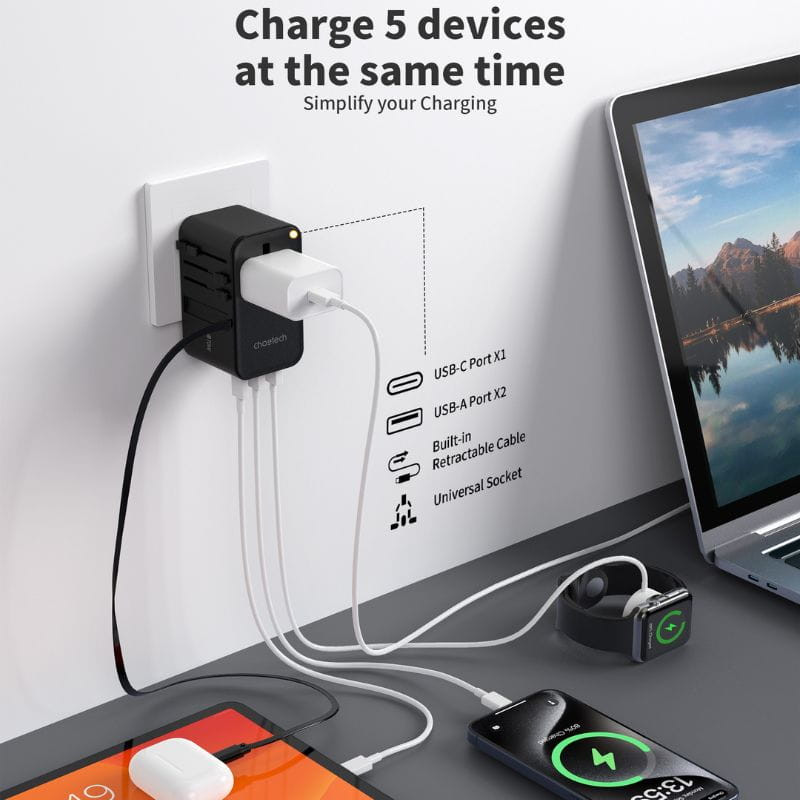  Adaptador de Viaje Choetech 70W con Cable USB-C - Ítem4