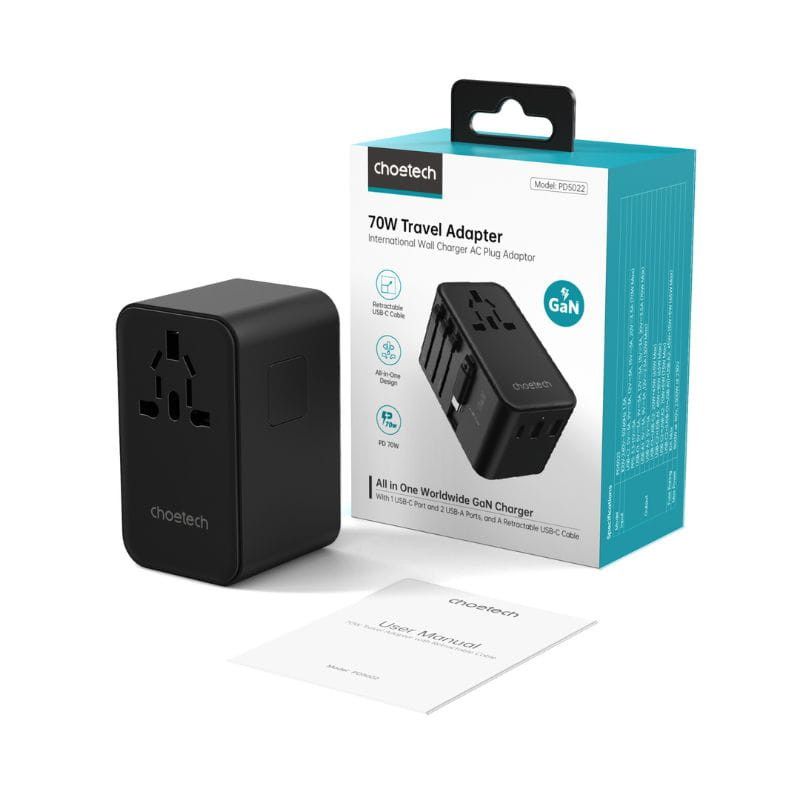  Adaptador de Viaje Choetech 70W con Cable USB-C - Ítem1