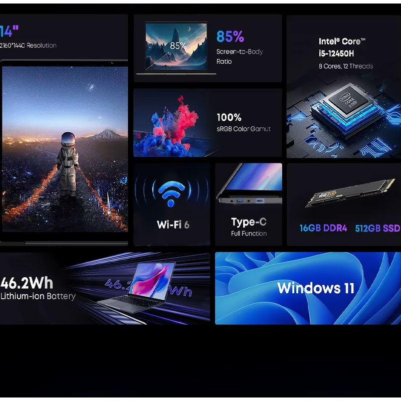 Chuwi CoreBook X AMD R5 7430U/16GB/512GB/W11 14 Gris - Ítem5