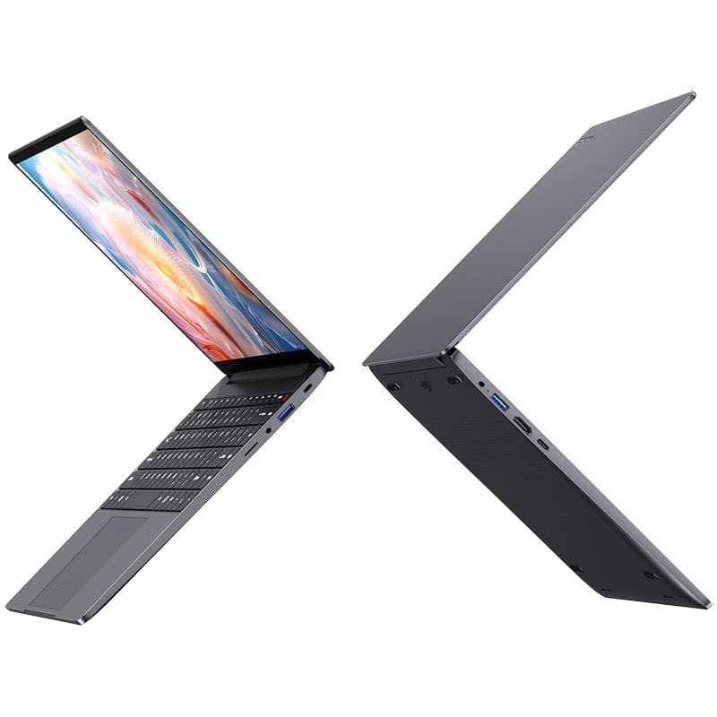 Chuwi CoreBook X 14 pol em alumínio cinza, design fino em X, tela quase sem bordas, teclado espaçoso, múltiplas portas USB e refrigeração discreta