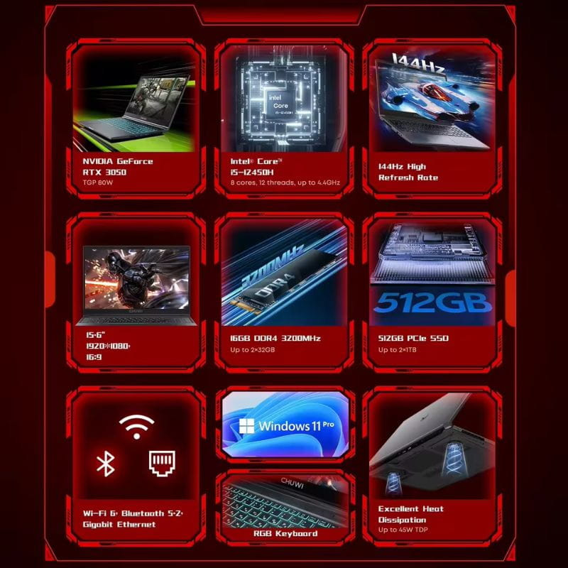 Chuwi GT Book Intel i5-12450H 16GB/512GB RTX 3050 W11 pro - Portátil Gaming 15.6 - Ítem6