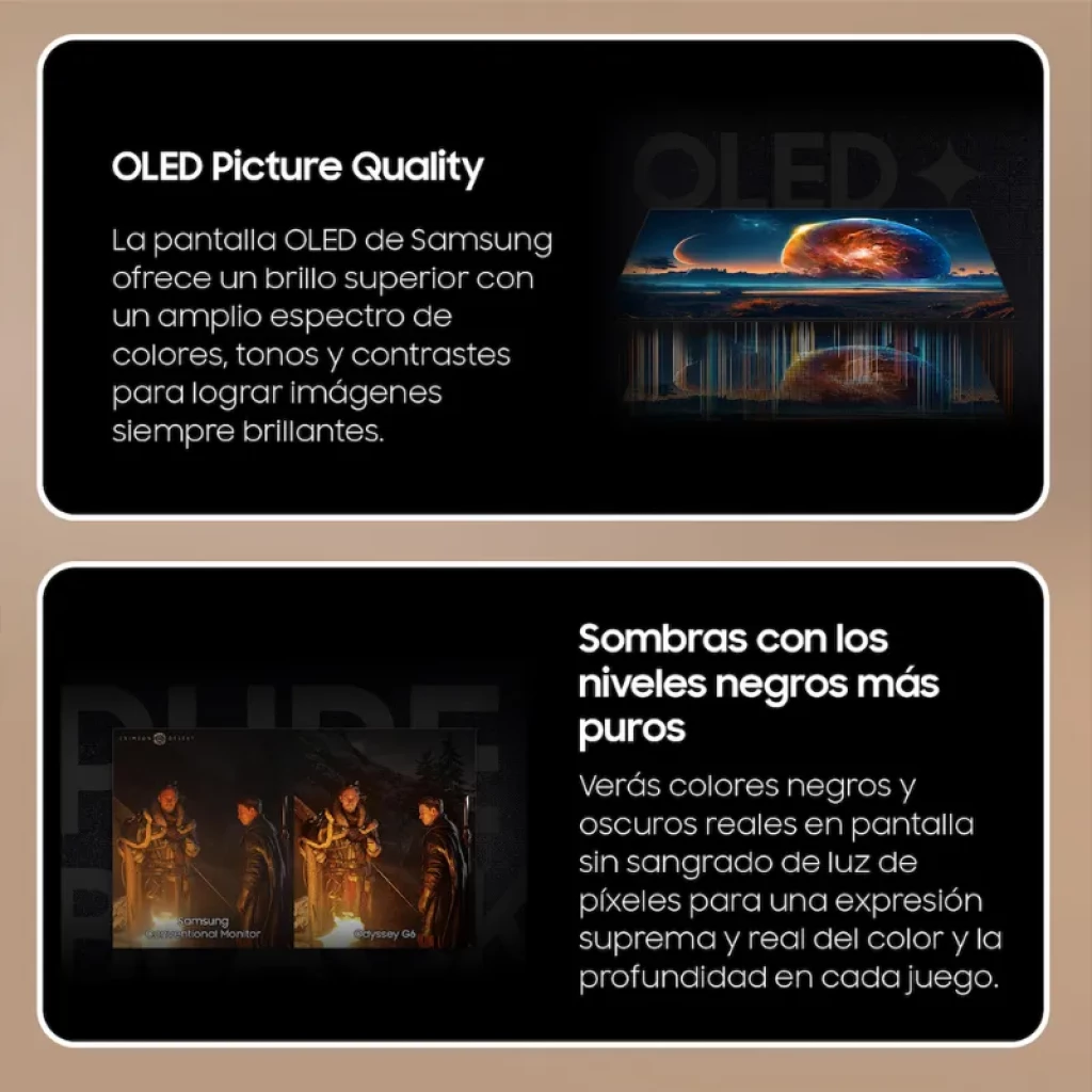 Écran PC Samsung Odyssey G6 27 pouces, dalle OLED QHD, 360 Hz, FreeSync, cadre fin argenté, pied rectangulaire robuste, affichage net et fluide - Ítem2