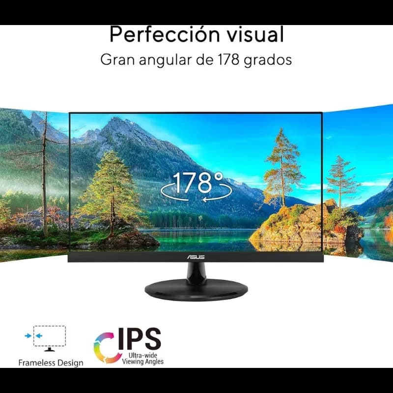 Monitor ASUS VP229HF 22 pulgadas, diseño sin bordes, panel IPS Full HD, ángulos de visión 178°, 100 Hz, color negro, peana redonda y marco delgado