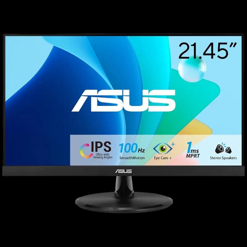 Monitor ASUS VP229HF 21.45 pulgadas, panel IPS Full HD, 100 Hz, biseles finos, peana redonda negra, altavoces estéreo, modos Eye Care y 1 ms MPRT