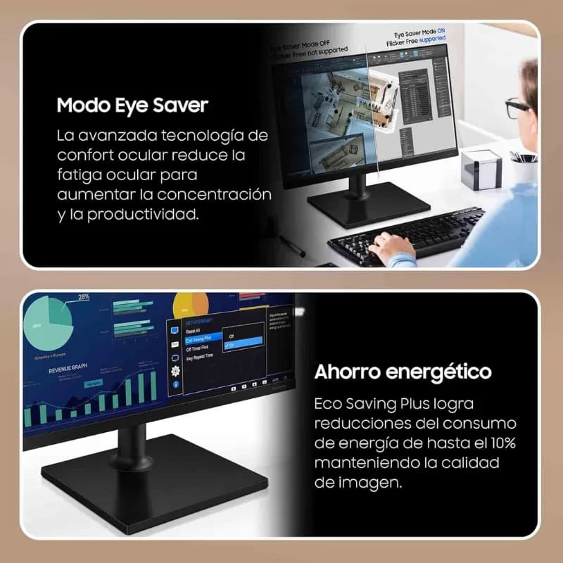 Samsung S30GD 24 pouces écran PC Full HD IPS 100 Hz noir, bords fins, pied réglable, mode Eye Saver pour confort visuel et Eco Saving Plus économe
