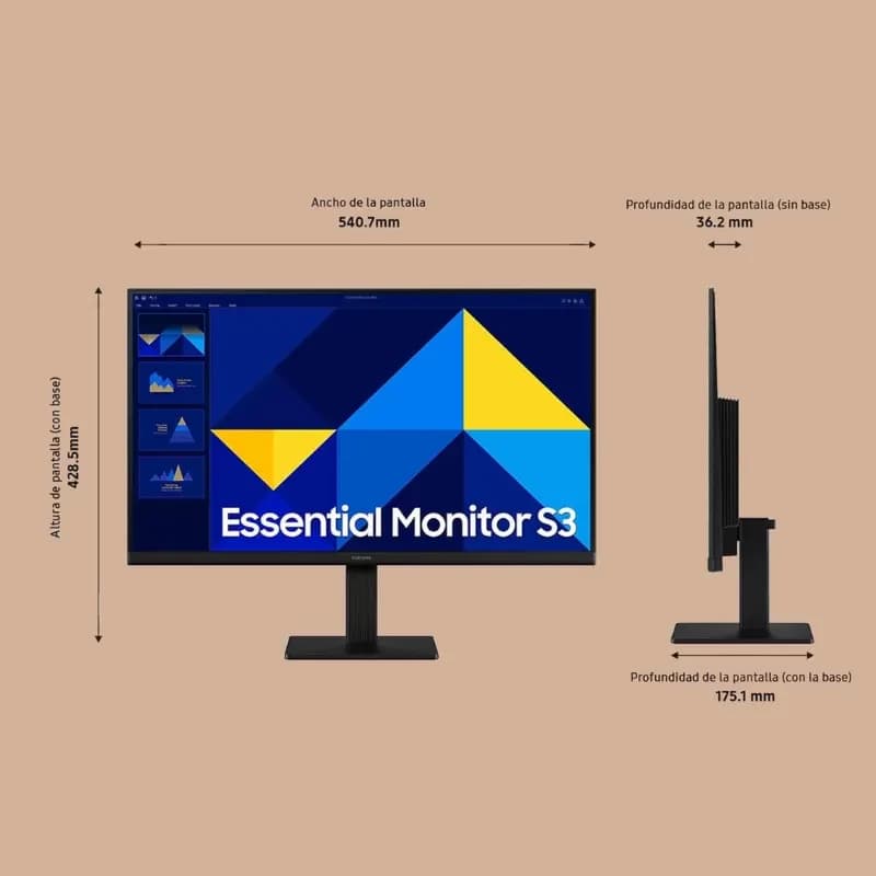 Moniteur Samsung S30GD 24 pouces Full HD IPS 100 Hz noir, bords fins, écran mat, pied rectangulaire, profil ultra fin 36,2 mm, design sobre et moderne