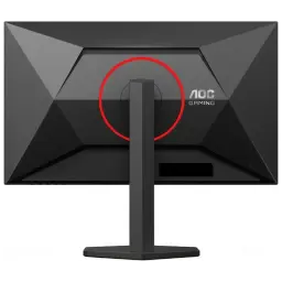 Dos du moniteur AOC 24B35HM2 24 pouces Full HD LED 100 Hz avec anneau rouge, design anguleux noir, pied hexagonal et support VESA Adaptative Sync