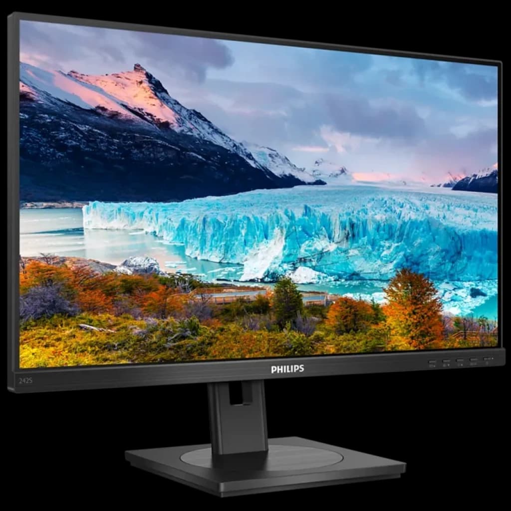 Panel inferior con puertos DisplayPort, DVI, HDMI, VGA D‑Sub, entrada de audio y salida para auriculares del monitor Philips S Line 242S1AE/00 24 pulgadas