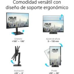 Monitor ASUS VA27DQFS 27 pulgadas, panel IPS Full HD, 100 Hz. Soporte ergonómico con giro 180°, pivote 90°, inclinación y ajuste de altura 0–150 mm.