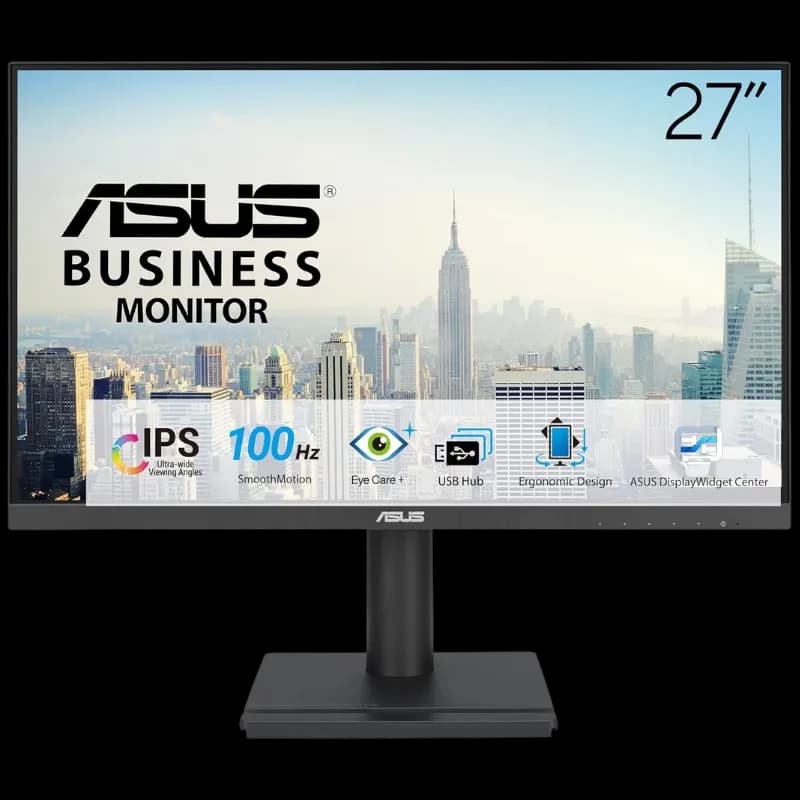 Monitor ASUS VA27DQFS de 27 pulgadas, panel IPS Full HD, 100 Hz, biseles delgados, base ergonómica ajustable y puertos USB, ideal para oficina y trabajo