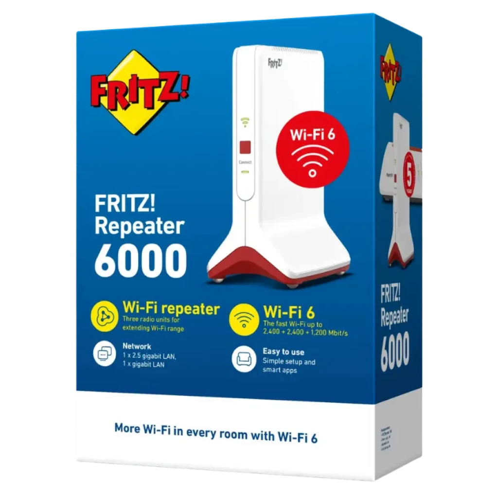 Face avant du répéteur FRITZ!Repeater 6000, design tour blanc et rouge - Ítem4
