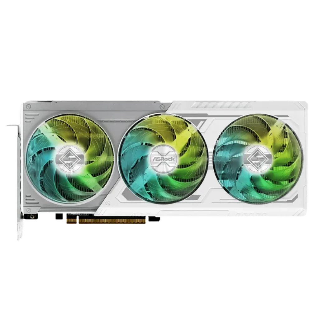 Asrock Steel Legend AMD Radeon RX 9070 XT 16 GB GDDR6 com triple ventoinha RGB, carcaça branca prateada e backplate robusto para alto desempenho - Item1