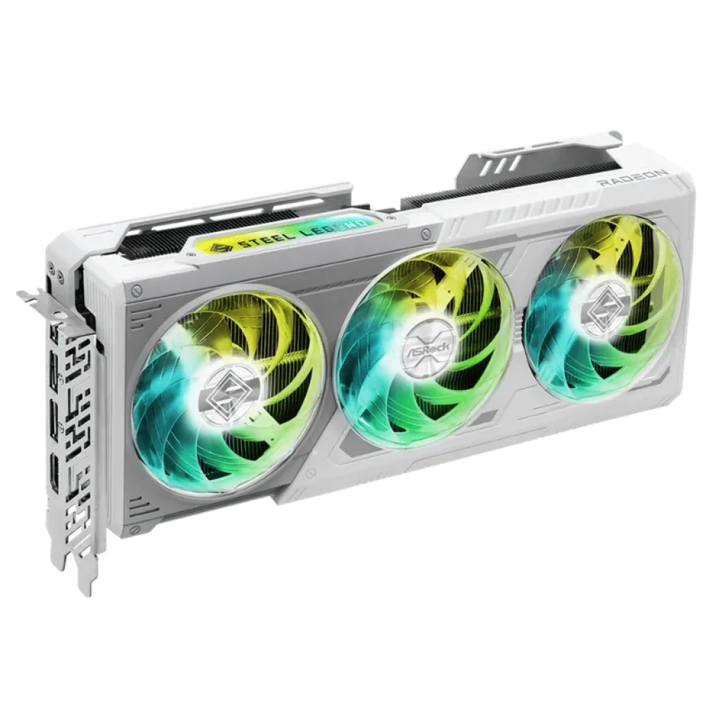 Asrock Steel Legend AMD Radeon RX 9070 XT 16 GB GDDR6 com triple ventoinha RGB, carcaça branca prateada e backplate robusto para alto desempenho - Item2