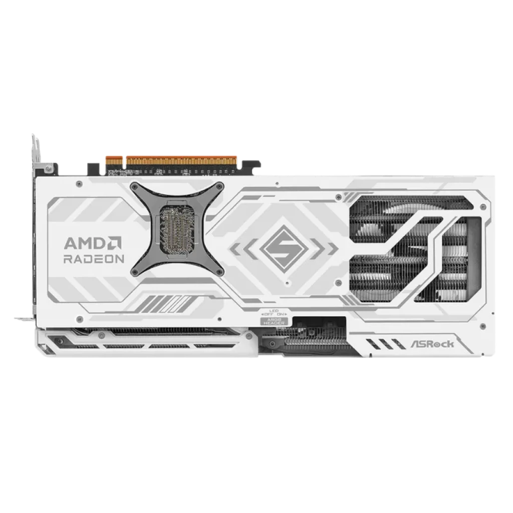 Asrock Steel Legend AMD Radeon RX 9070 XT 16 GB GDDR6 com triple ventoinha RGB, carcaça branca prateada e backplate robusto para alto desempenho - Item4