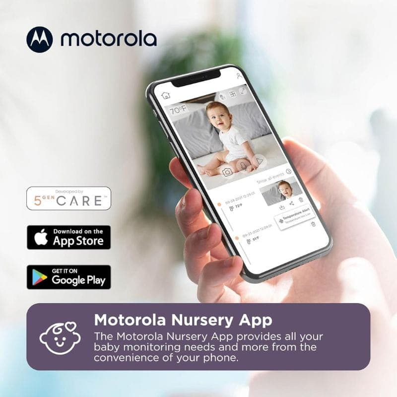 Motorola PIP1000 WiFi HD HD Vigilabebés con cámara, imagen con APP en la mano de una persona