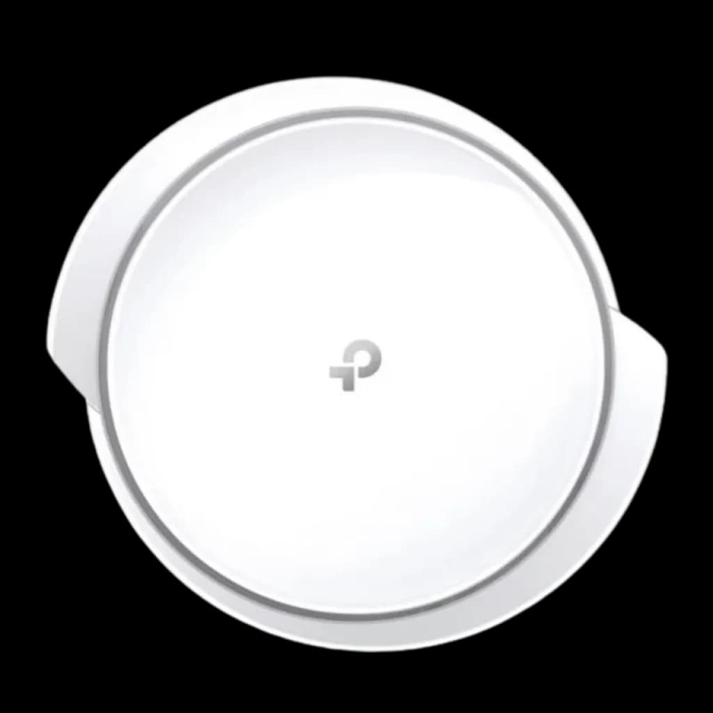 TP-Link Deco X50-5G Blanc, module circulaire minimaliste avec logo TP, finition blanche brillante et anneau périphérique discret, design épuré moderne
