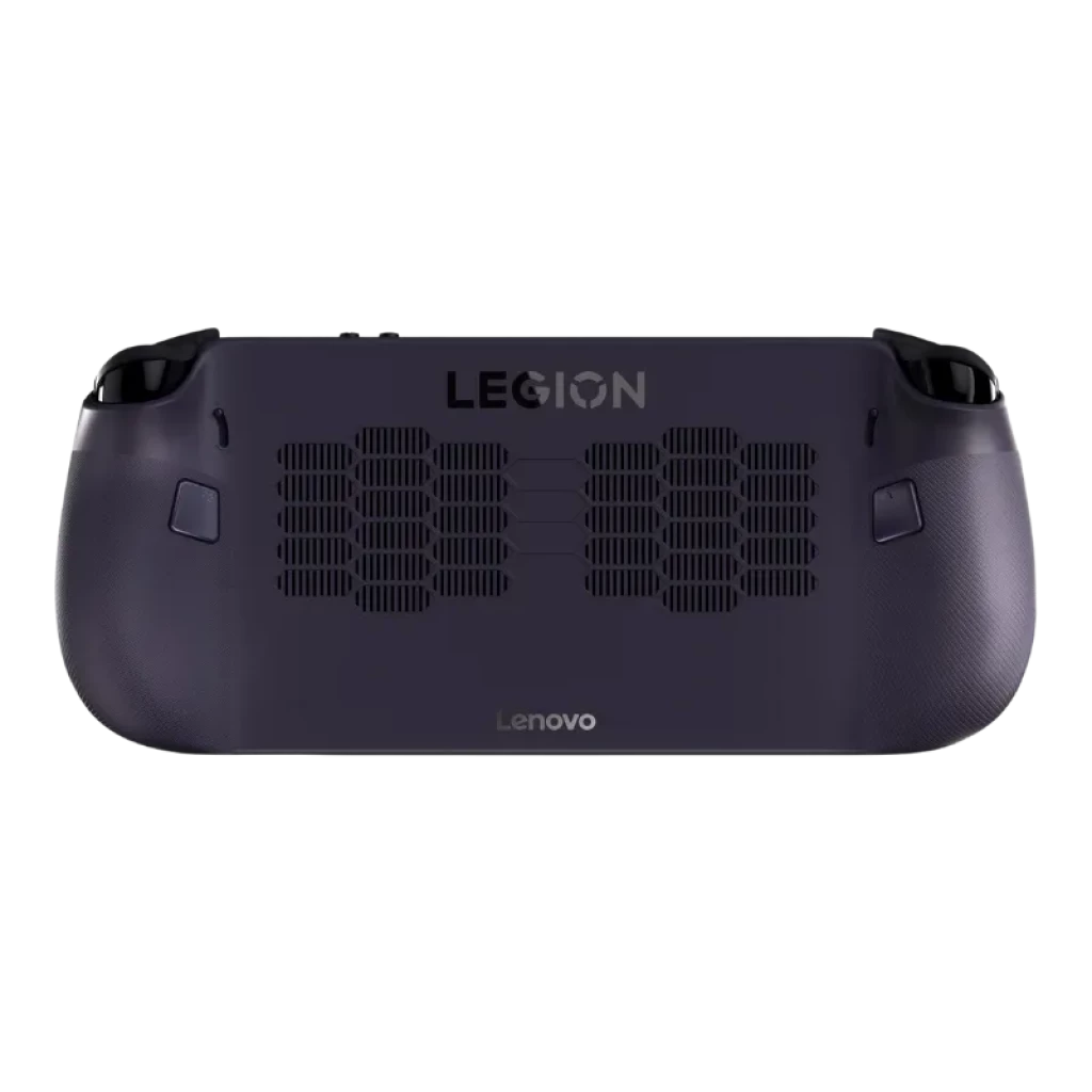 Consola portátil Lenovo Legion Go S negra con joysticks y botones iluminados en púrpura, gran pantalla central mostrando arte futurista y altavoces frontales - Ítem4