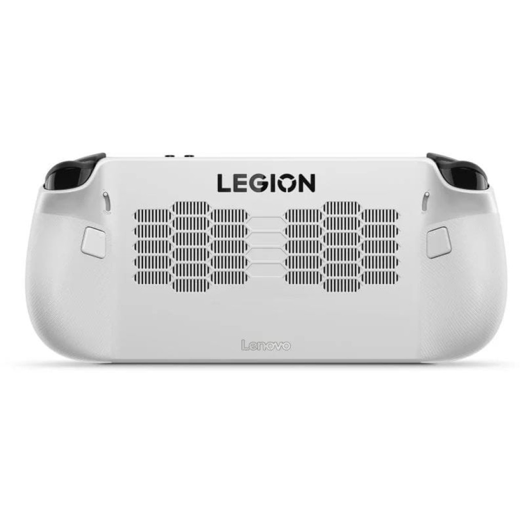 Consola portátil blanca con pantalla amplia, sticks con aro LED, botones ABXY negros, gatillos superiores y altavoces frontales; diseño Lenovo Legion Go S - Ítem3