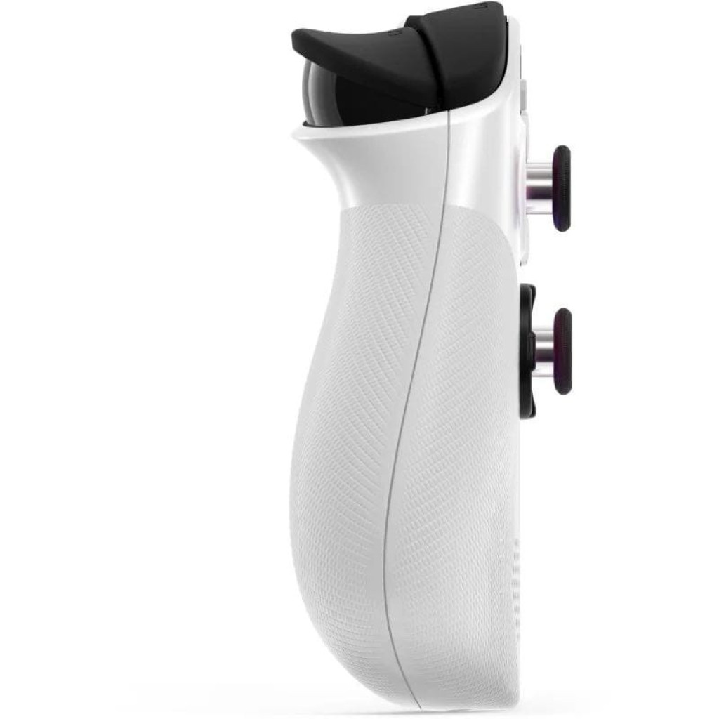 Consola portátil blanca con pantalla amplia, sticks con aro LED, botones ABXY negros, gatillos superiores y altavoces frontales; diseño Lenovo Legion Go S - Ítem2