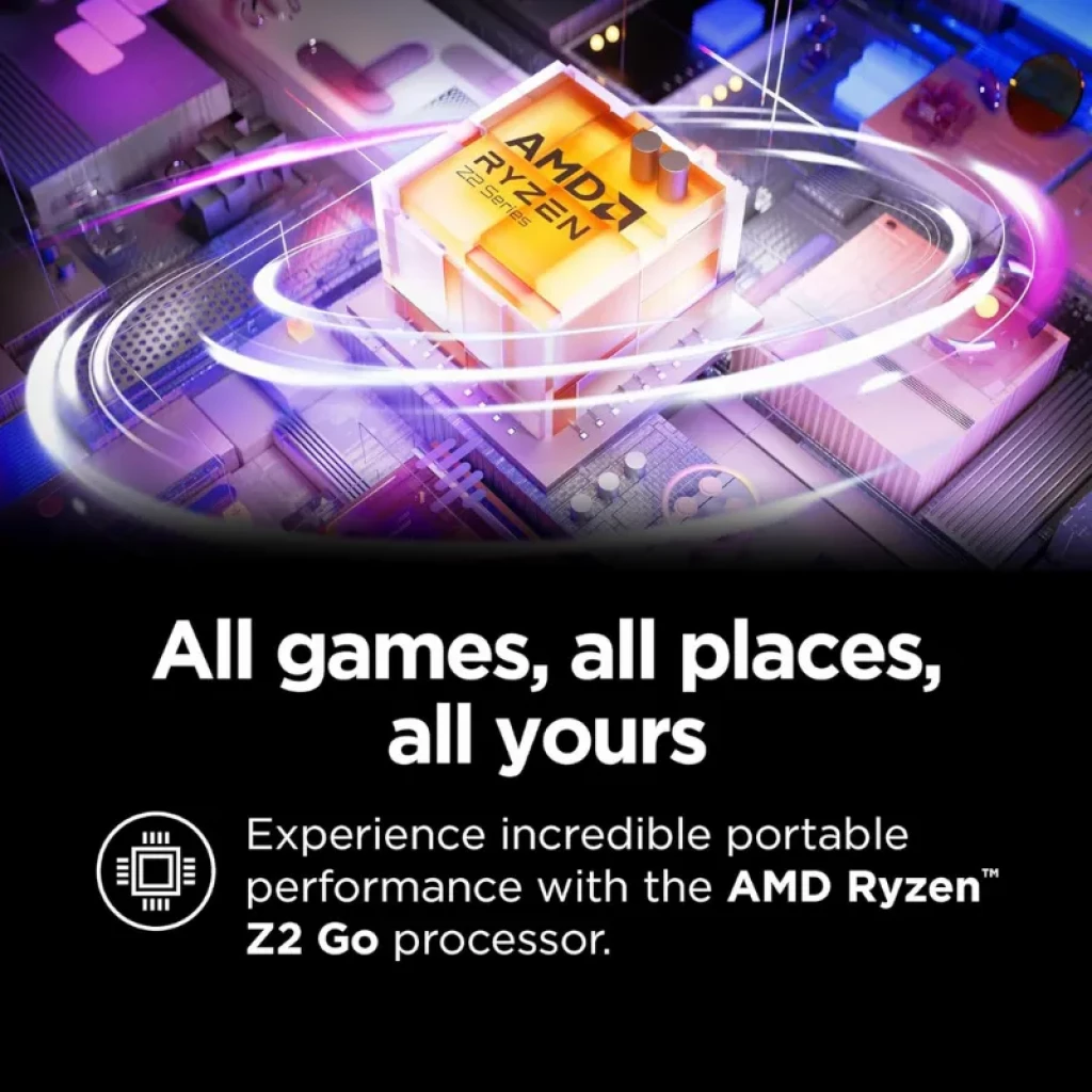 Consola portátil blanca con pantalla amplia, sticks con aro LED, botones ABXY negros, gatillos superiores y altavoces frontales; diseño Lenovo Legion Go S - Ítem5