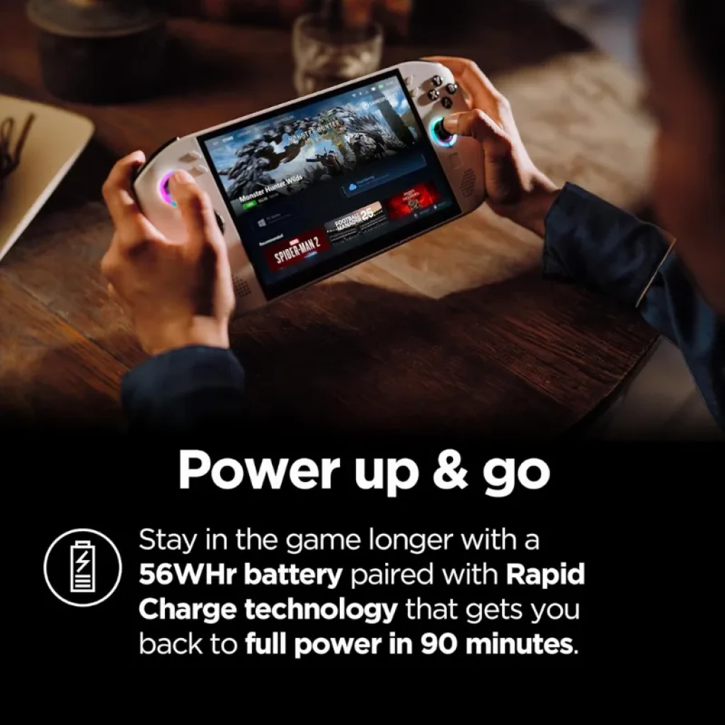 Consola portátil blanca con pantalla amplia, sticks con aro LED, botones ABXY negros, gatillos superiores y altavoces frontales; diseño Lenovo Legion Go S - Ítem7