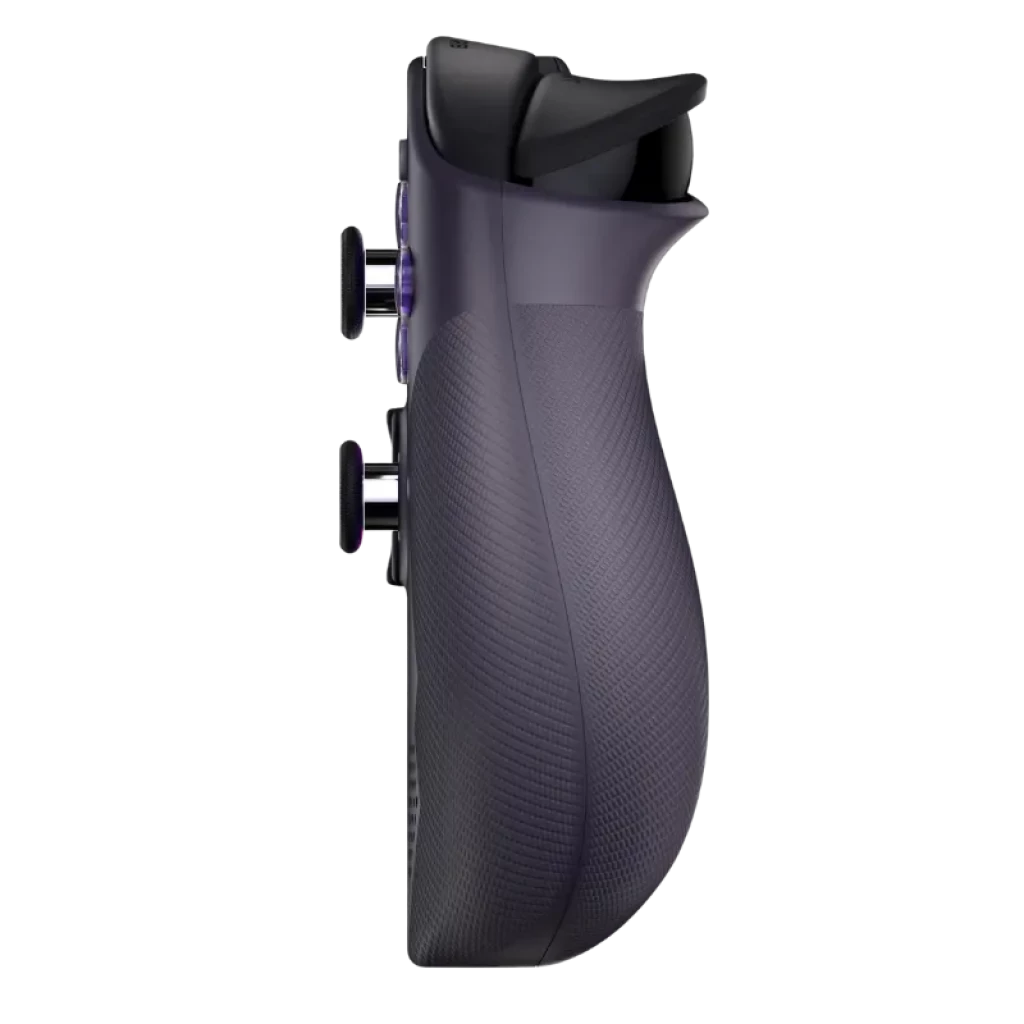 Consola portátil Lenovo Legion Go S negra con joysticks y botones iluminados en púrpura, gran pantalla central mostrando arte futurista y altavoces frontales - Ítem1