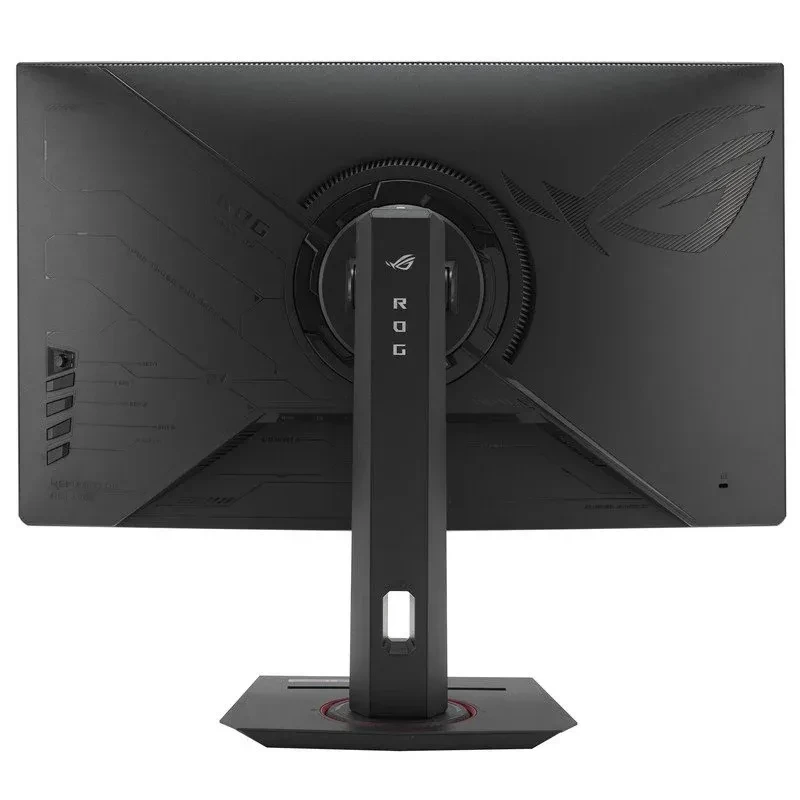 Monitor gamer curvo 27 pol QHD com molduras finas, base ajustável e tela vibrante; exibe mascote ROG em fundo vermelho, ideal para setups de alto desempenho - Item5