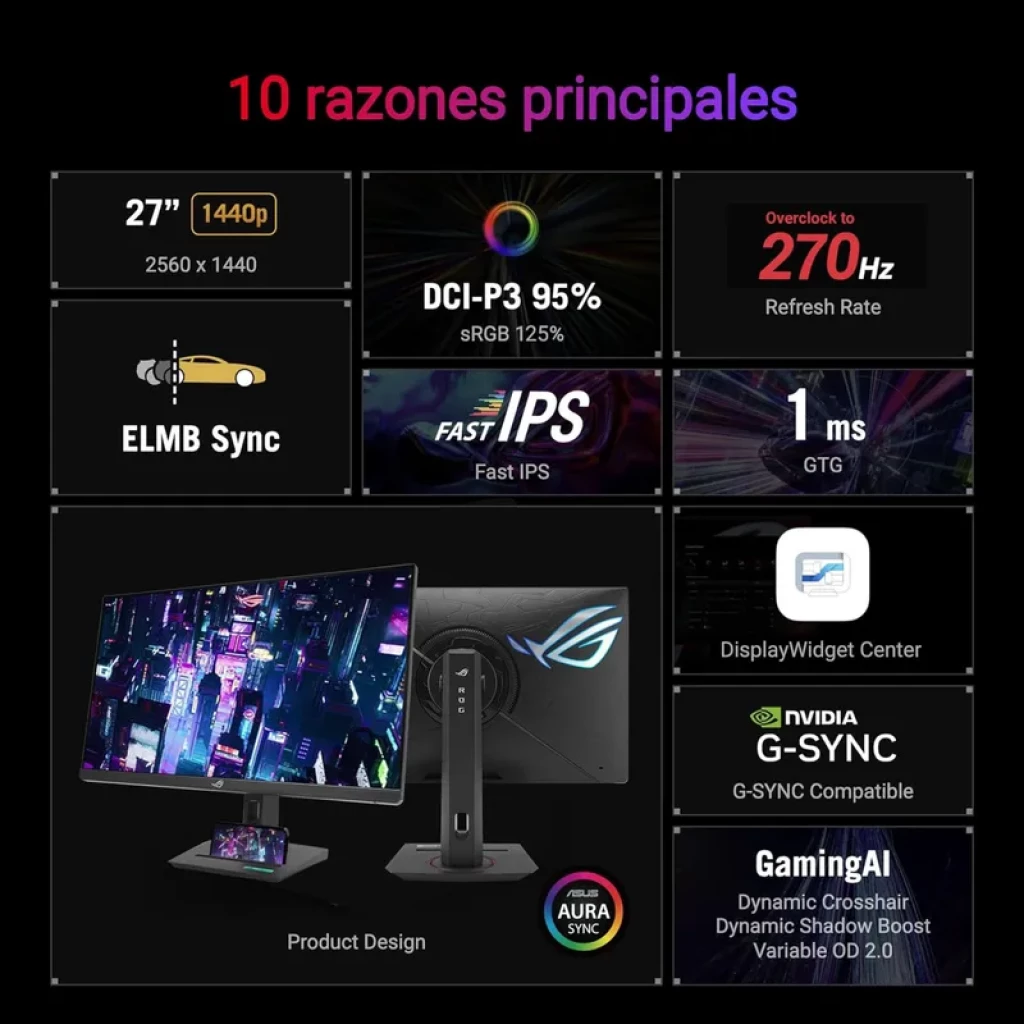 ASUS XG27ACMG ROG Strix 27 Wide Quad HD LED IPS 270 Hz 1 ms G-SYNC FreeSync Negro - Ítem5