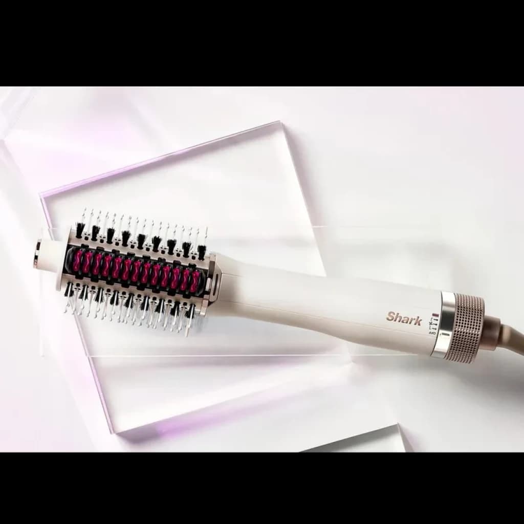 Shark SmoothStyle HT212EU cepillo moldeador de aire caliente 900 W con barril rectangular blanco, cerdas mixtas y rejilla rosa para alisar y dar volumen