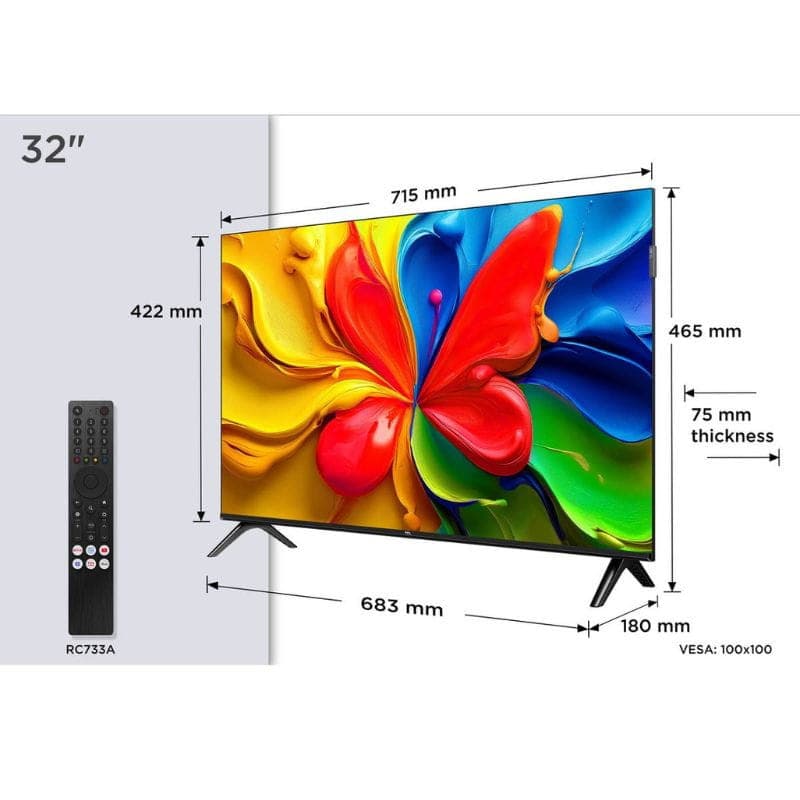 TCL 32S4K 32 pulgadas HD QLED con biseles delgados, patas en V y pantalla Smart con apps como Netflix, Prime Video y YouTube en la interfaz principal