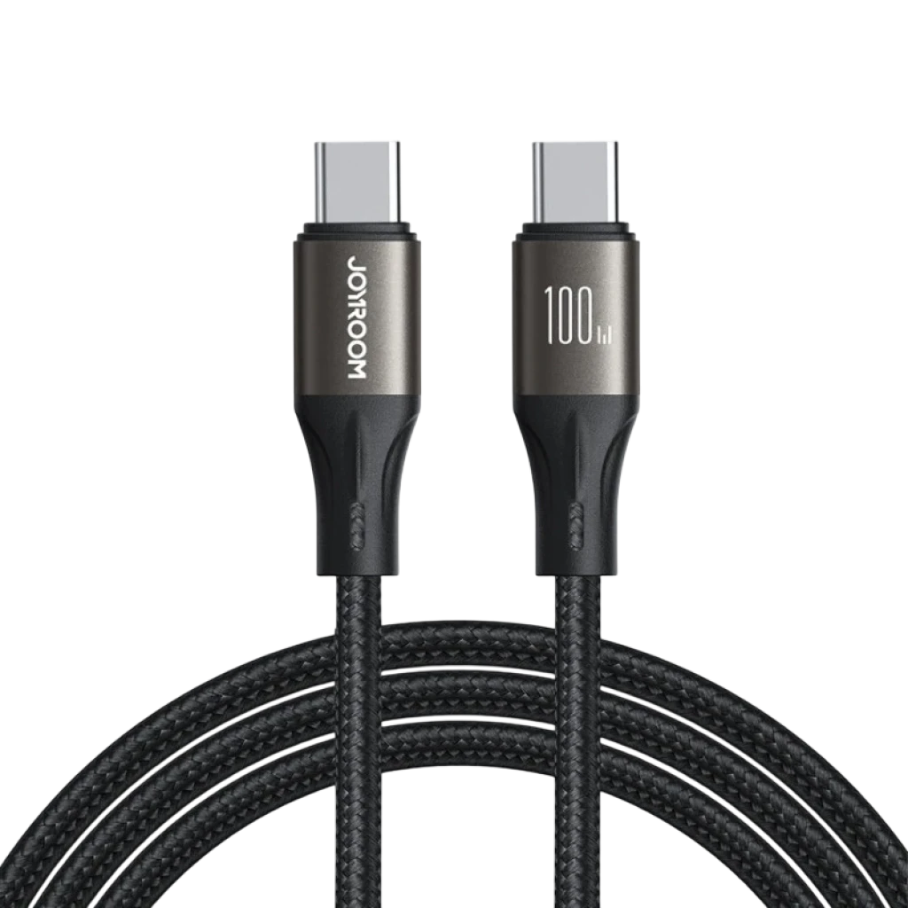 Joyroom Câble Light‑Speed Series 100 W USB‑C vers USB‑C 1,2 m Noir, tresse nylon robuste, connecteurs métalliques, indication 100 W, design durable et