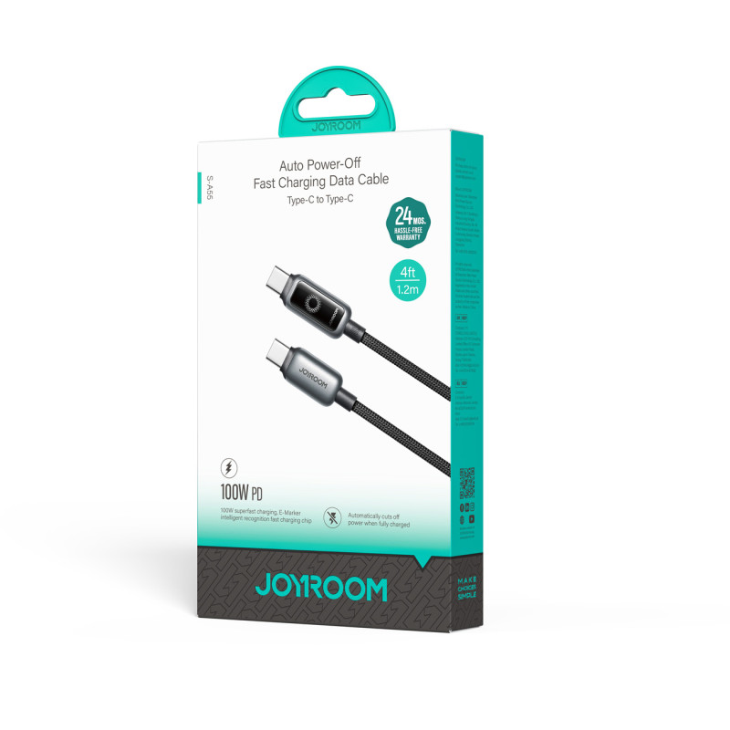 Cabo Joyroom Intelligent Power‑Off 100 W USB‑C para USB‑C 1,2 m, Preto - Item4