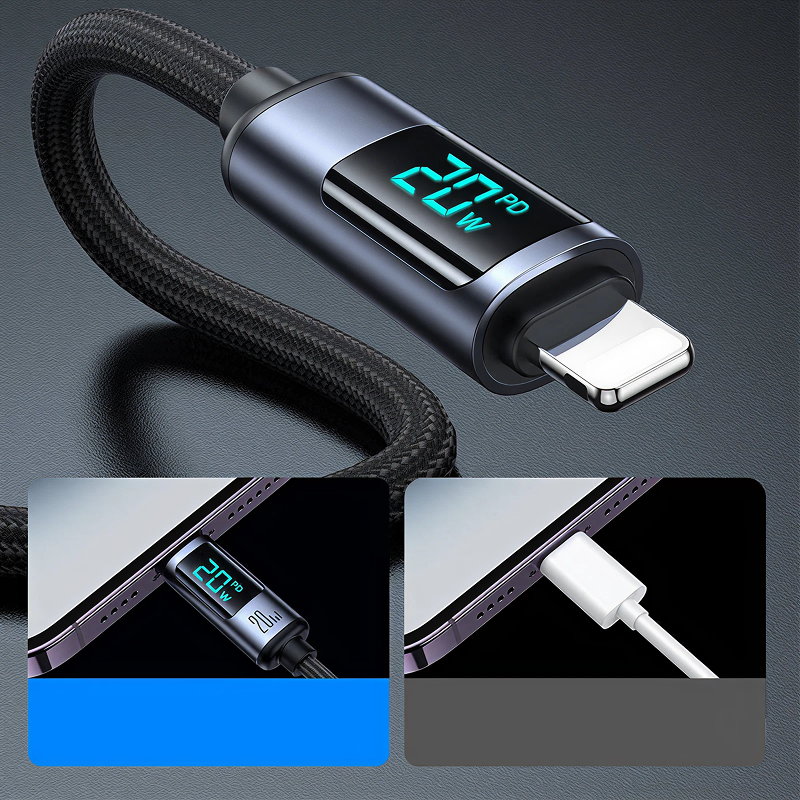Cable Joyroom Tipo-C a Lightning con Pantalla LED - Negro - Ítem1