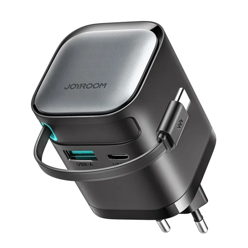 Carregador Joyroom USB-C com cabo retrátil integrado - Preto - Item