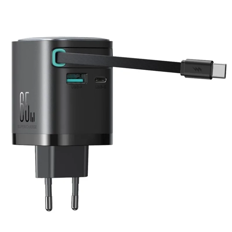 Carregador Joyroom USB-C com cabo retrátil integrado - Preto - Item1