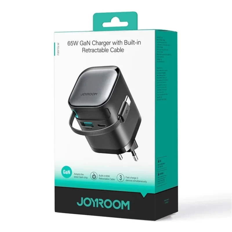 Carregador Joyroom USB-C com cabo retrátil integrado - Preto - Item3