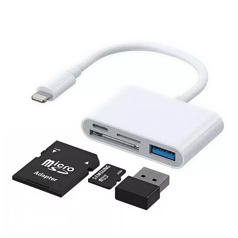 Adaptador Multifuncional Lightning a Lector SD y TF/Puerto USB OTG/USB Tipo-C/Lightning - Blanco - Ítem
