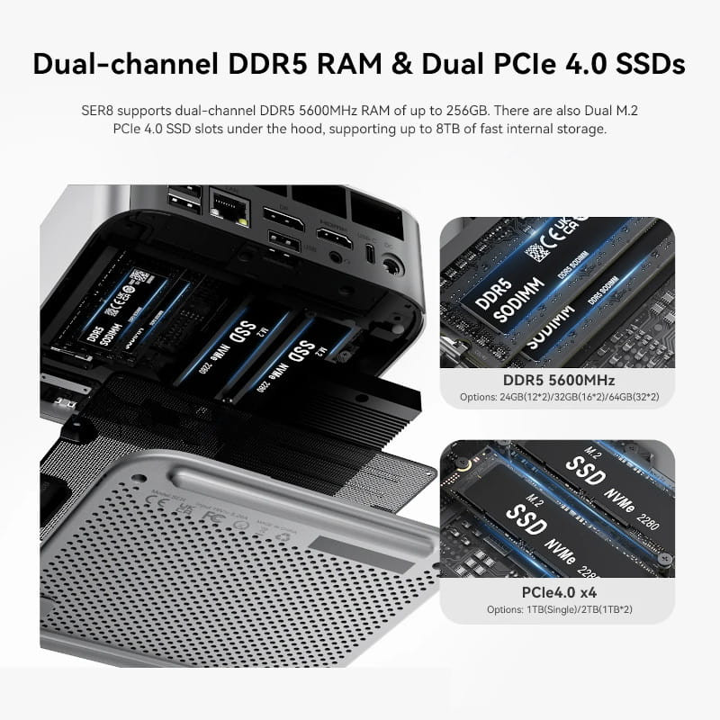 Beelink SER8 AMD Ryzen 7 8745HS/24GB/1TB Gris - Ítem3