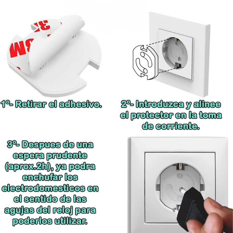 20 Piezas de Protectores Enchufes Seguridad Niños Con Mecanismo De Giro Y Adhesivo 3M - Ítem3