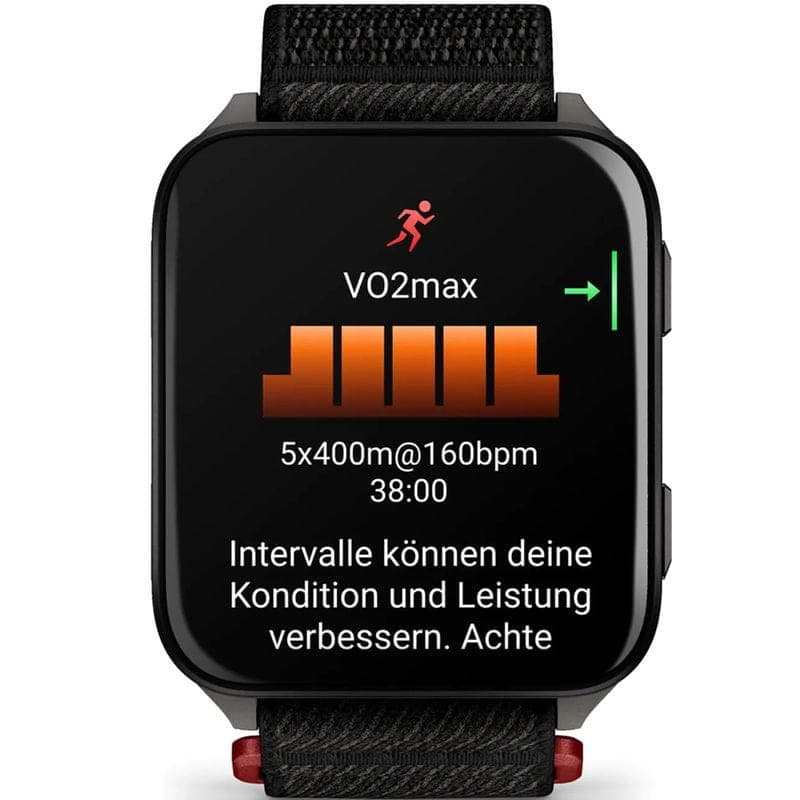 Garmin Venu X1 avec écran rectangulaire, boîtier titane gris et bracelet nylon noir ComfortFit; affichage VO2max et entraînement par intervalles