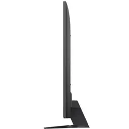 Perfil lateral da LG AI 65NANO81A6A 65 4K Ultra HD NanoCell Smart TV, tela ultrafina com moldura estreita e base retangular robusta em preto