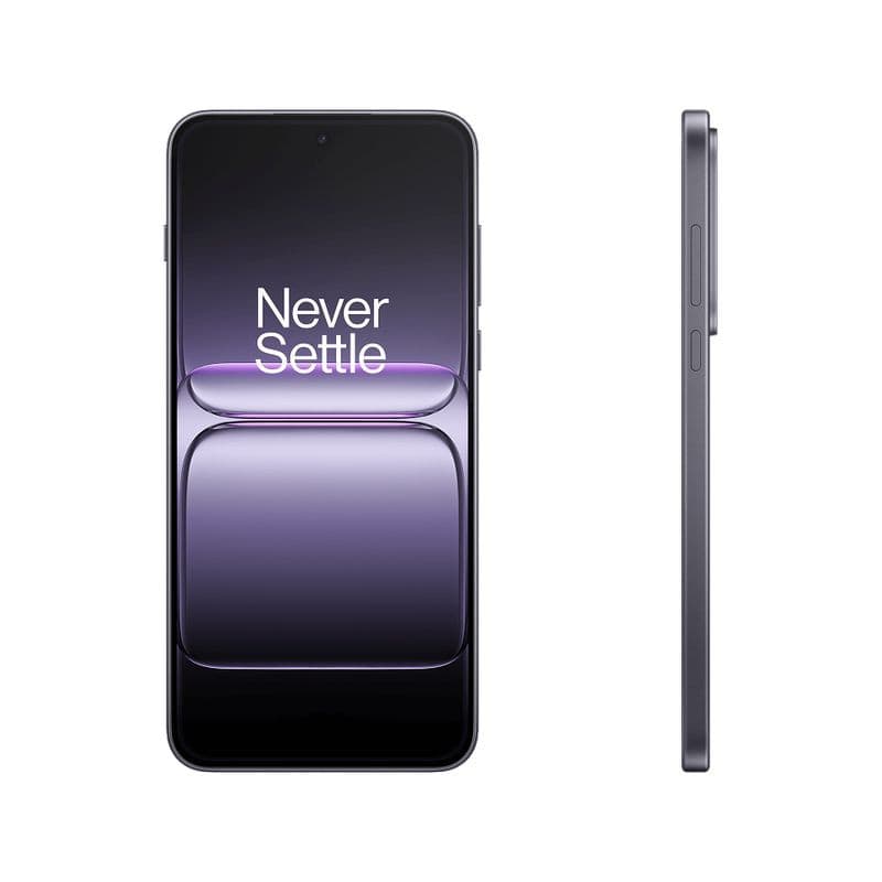 Oneplus Nord 5 5G 12GB/512GB Gris con pantalla casi sin bordes y cámara frontal perforada; marco lateral delgado en gris mate y botones de volumen y encendido