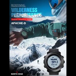 North Edge Apache D avec sangle en nylon noir, boîtier robuste, écran digital lisible, altimètre barométrique, style outdoor pour aventures en montagne