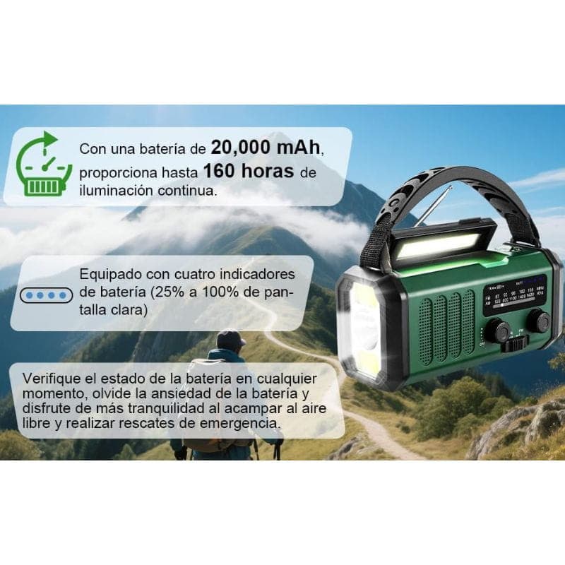 Radio de Emergencia Portátil 20000 mAh, batería características