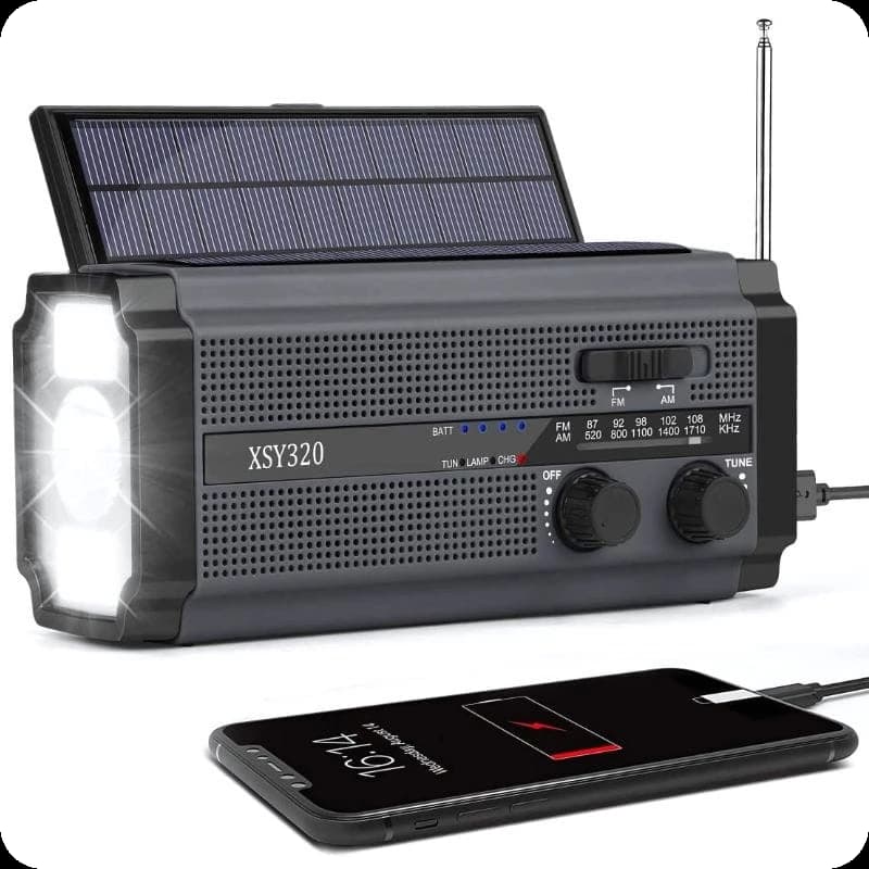 Radio de Emergencia Portátil 5000 mAh Gris y Negro