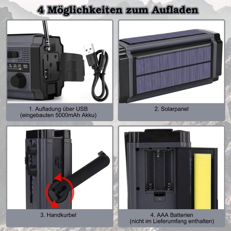 Radio de Emergencia Portátil 5000 mAh Gris y Negro - Ítem3