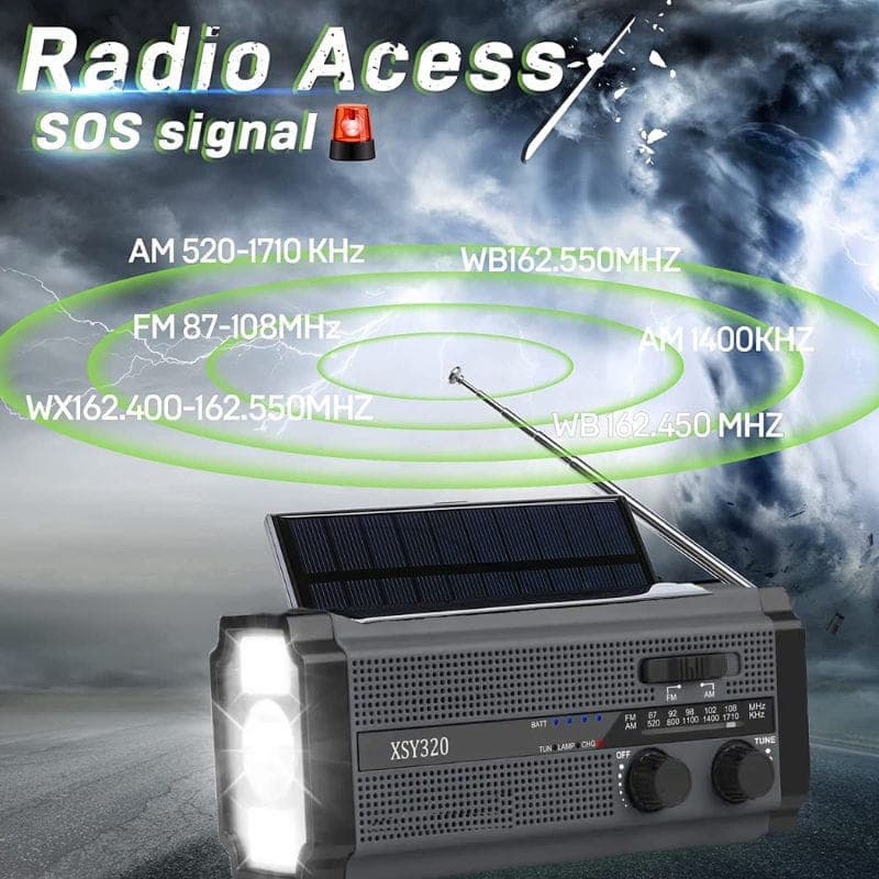 Radio de Emergencia Portátil 5000 mAh Gris y Negro, señal SOS