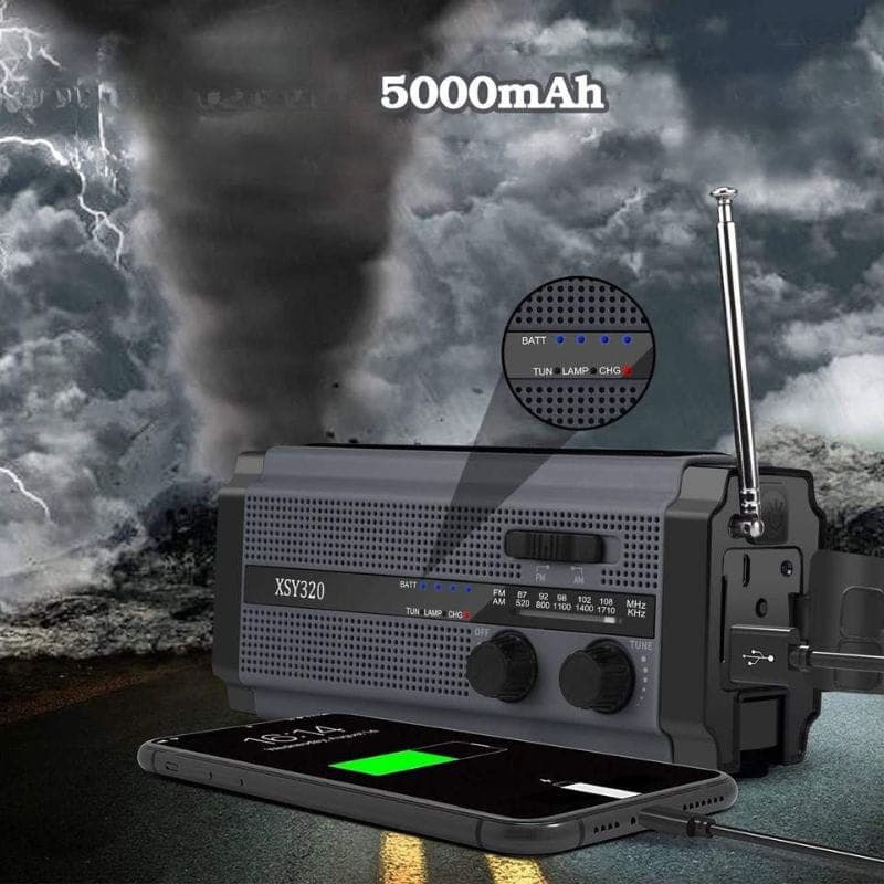 Radio de Emergencia Portátil 5000 mAh Gris y Negro, gran batería